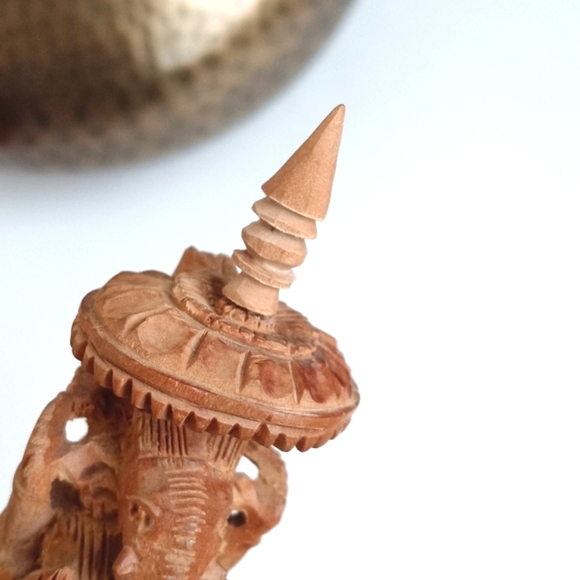 Sandalwood Hand Carved Antique Wooden 3” Elephant (Ganesh) Figurine from India - Picture 9 of 13